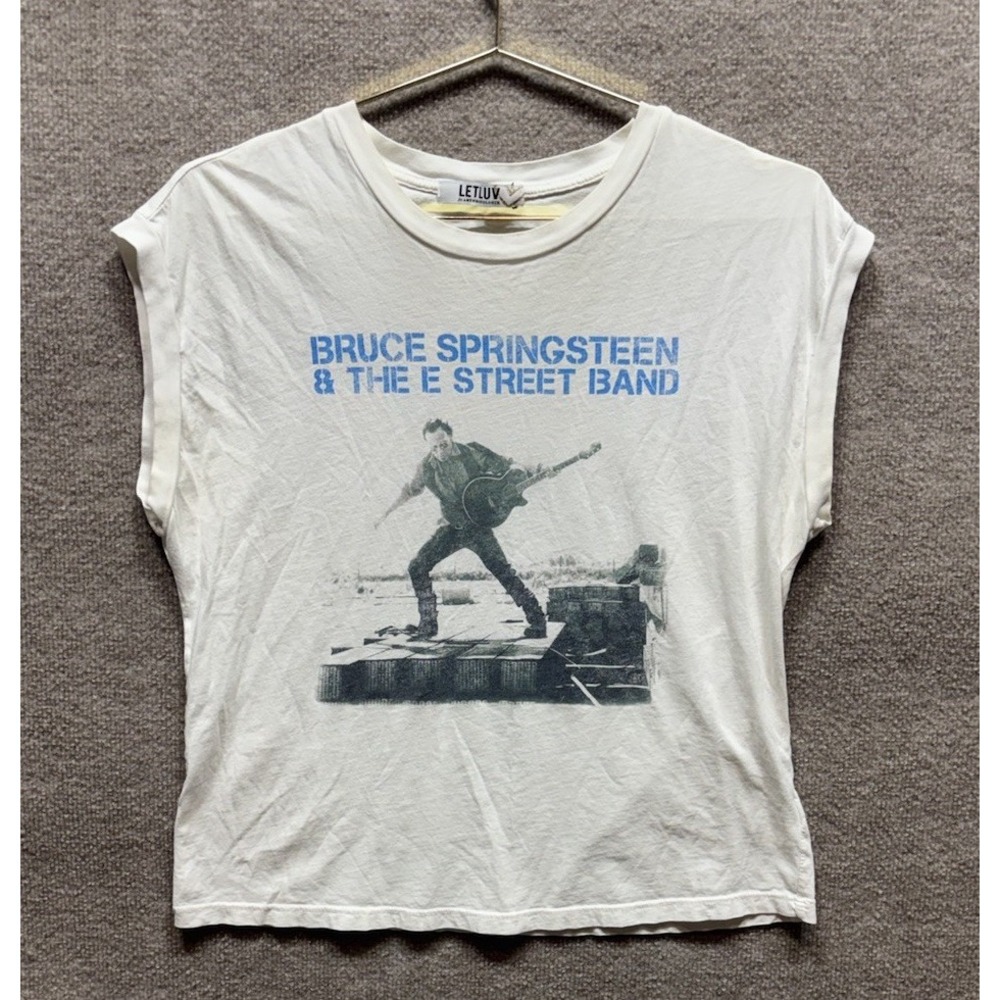 Letluv Bruce Springsteen Tee Womens M White Roll-Sleeve Graphic Anthropologie